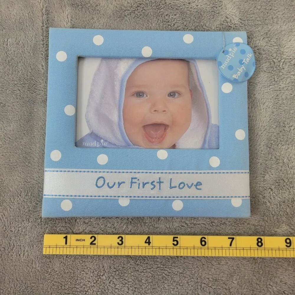 Mud Pie Baby Talk Blue Cloth Photo Frame 4x6 Boy Nursery Decor Baby Shower S97E